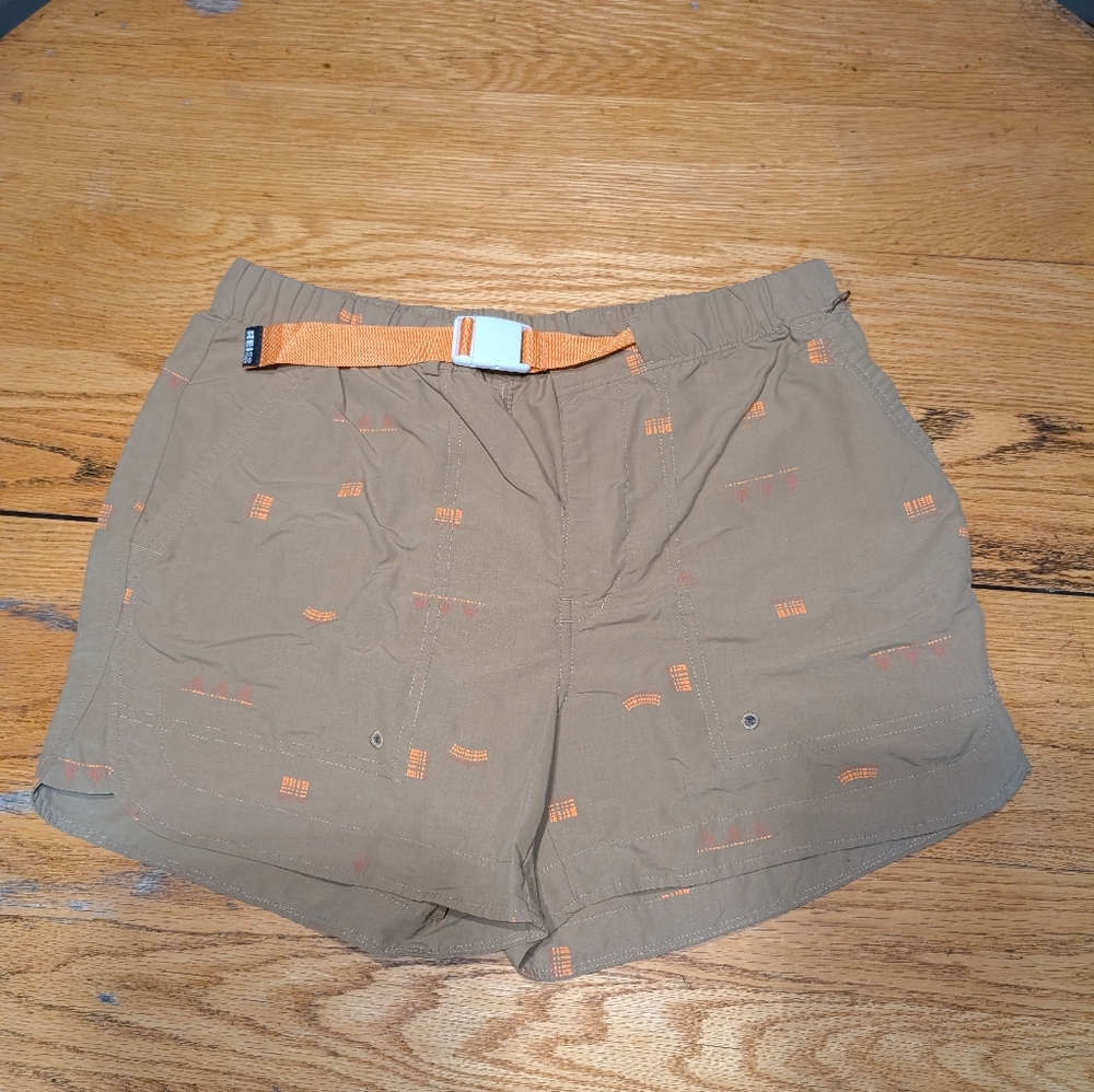 Patagonia Olive Green Shorts with Orange Accents